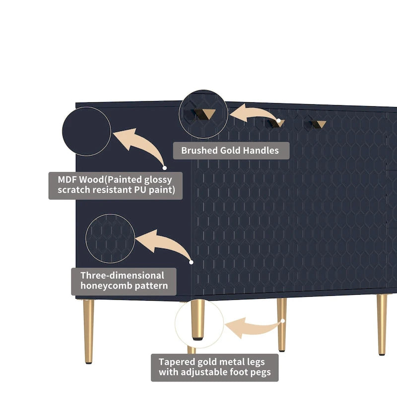 Mobile TV/credenza a 2 ante con gambe dorate