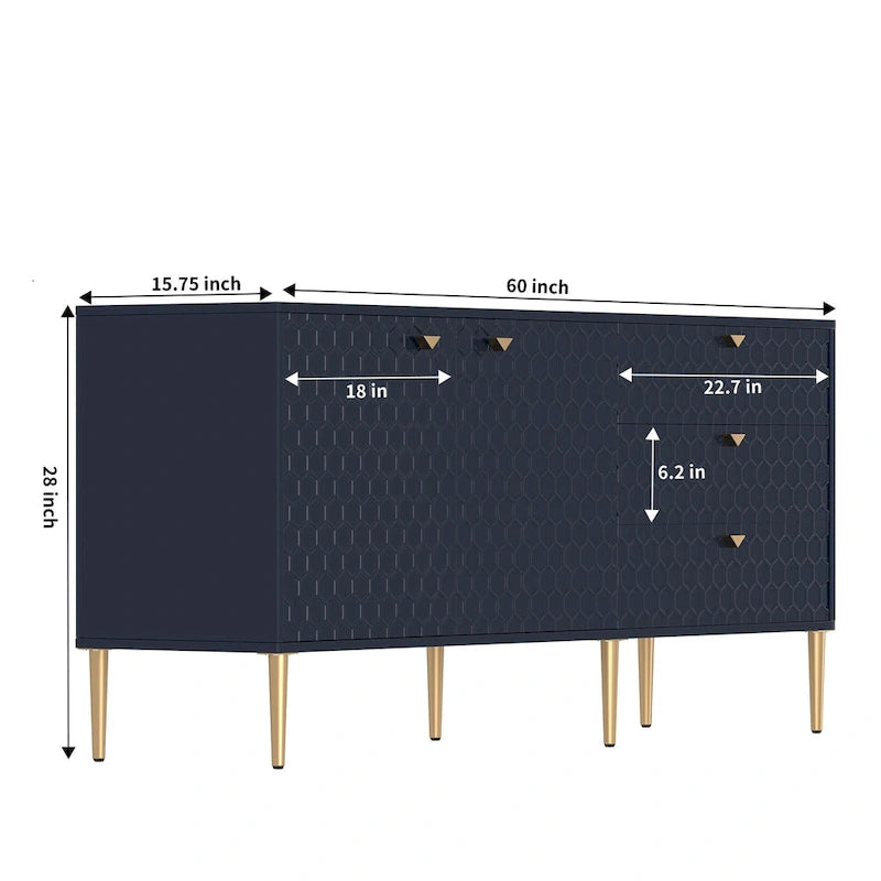 Mobile TV/credenza a 2 ante con gambe dorate