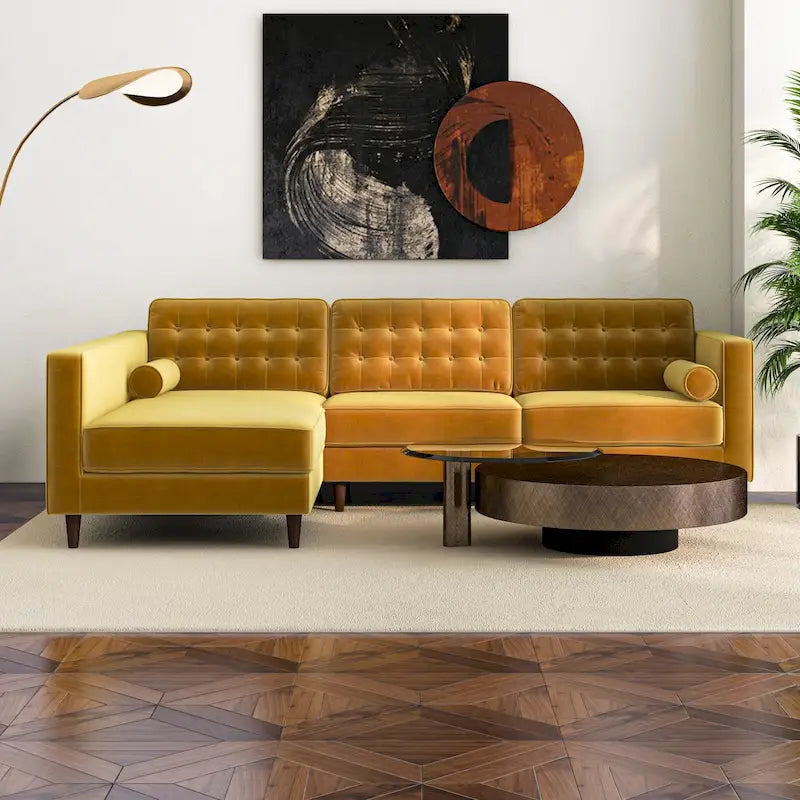 Ora Tufted Modern Living Room Velvet Corner Sectional Sofa