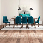 Set da pranzo rettangolare Addison 9 pezzi mid-century con 8 sedie da pranzo in velluto turchese