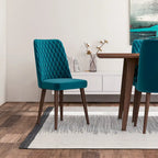 Set da pranzo rettangolare Addison 9 pezzi mid-century con 8 sedie da pranzo in velluto turchese