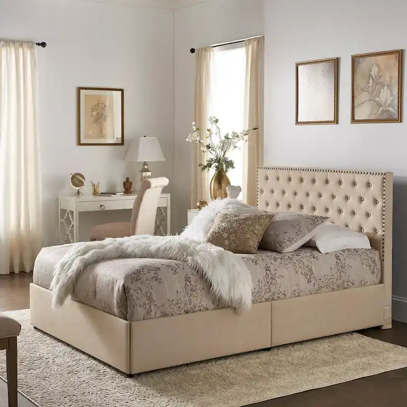 Testiera in Lino "Arlert Nailhead" con Piattaforma Contenitore di iNSPIRE Q Classic