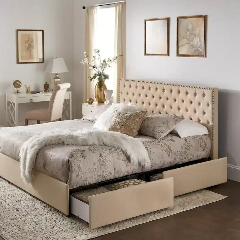Testiera in Lino "Arlert Nailhead" con Piattaforma Contenitore di iNSPIRE Q Classic