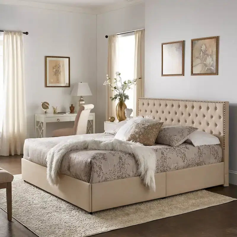 Testiera in Lino "Arlert Nailhead" con Piattaforma Contenitore di iNSPIRE Q Classic