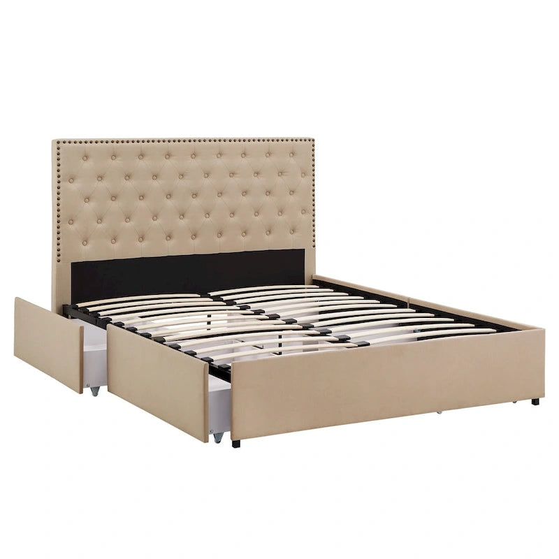 Testiera in Lino "Arlert Nailhead" con Piattaforma Contenitore di iNSPIRE Q Classic