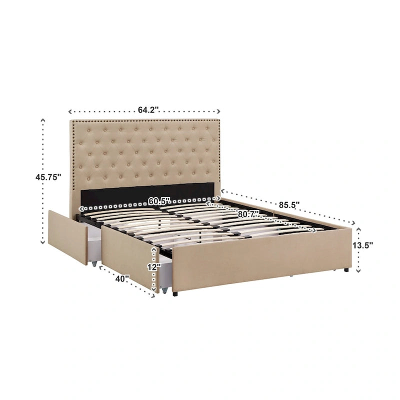 Testiera in Lino "Arlert Nailhead" con Piattaforma Contenitore di iNSPIRE Q Classic