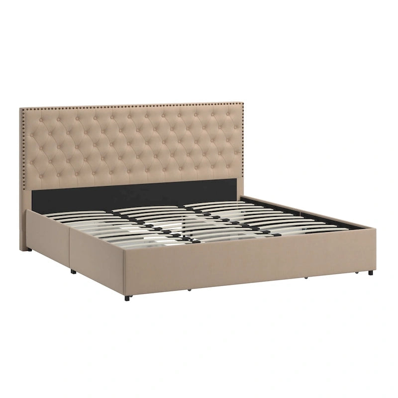 Testiera in Lino "Arlert Nailhead" con Piattaforma Contenitore di iNSPIRE Q Classic