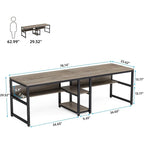 Two Person Desk with Bookshelf, 78.7 Computer Office Double Desk for Two Person