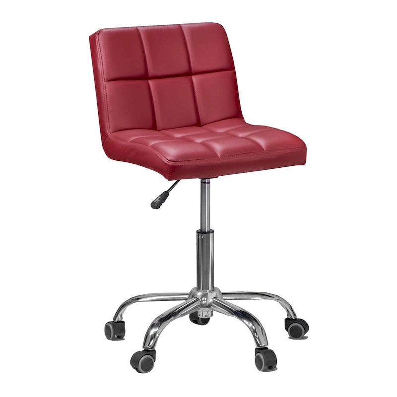 TOTO Home Office Button-Tufted Desk Chair, Armless Thick Cushion, Adjustable Height 19-25, Modern Red - N/A