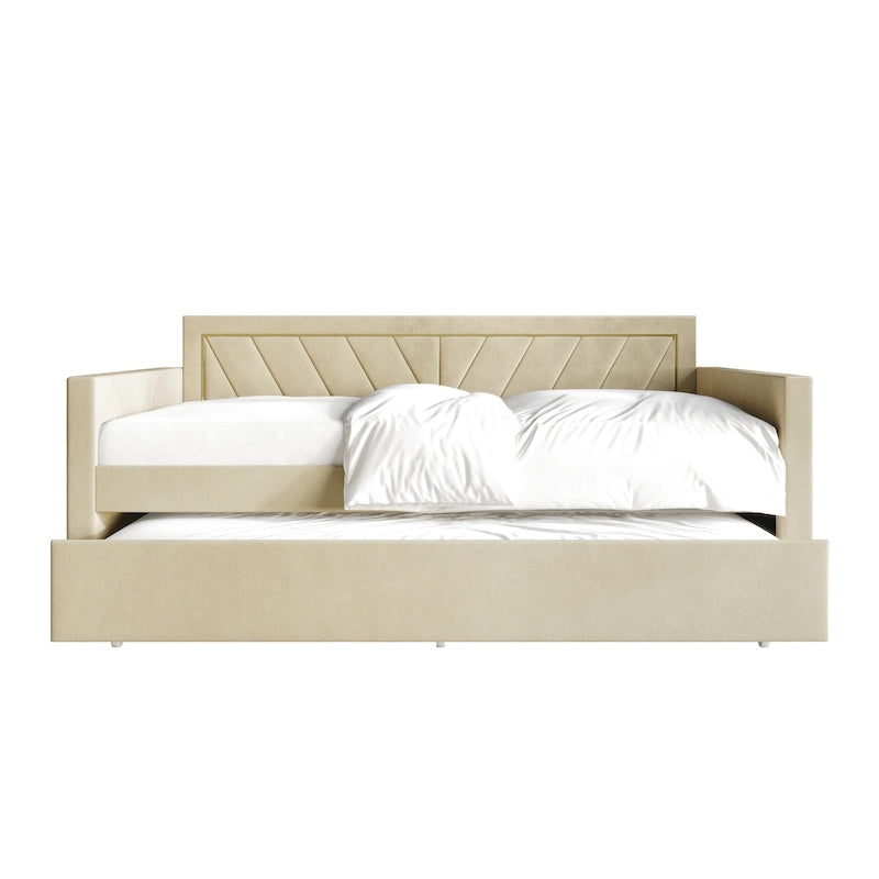 CraftPorch Glam Velvet Upholstered Twin Size Daybed with Trundle