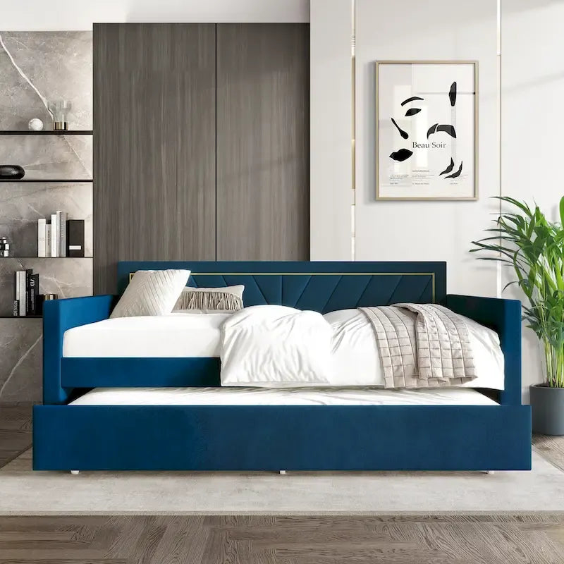CraftPorch Glam Velvet Upholstered Twin Size Daybed with Trundle