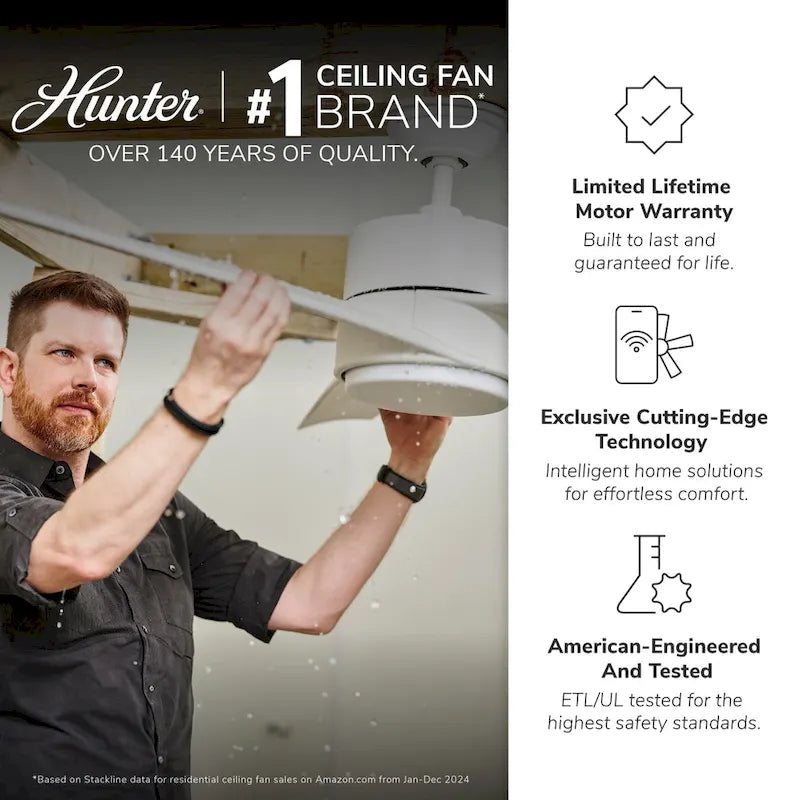 Hunter 72 Downtown Windmill Outdoor Ceiling Fan & Wall Control - Damp Rated - Industrial, Modern - ENERGY STAR!