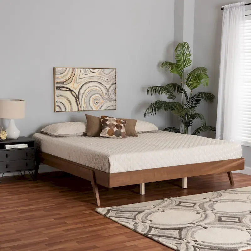 Sarita Mid-Century Modern Ash Walnut Finished Wood Bed Frame