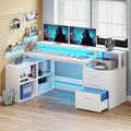 Moasis L Shaped Gaming Desk LED 65 Inch Computer Corner Desk with Monitor Stand and Storage Cabinet