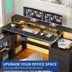 Moasis L Shaped Gaming Desk LED 65 Inch Computer Corner Desk with Monitor Stand and Storage Cabinet