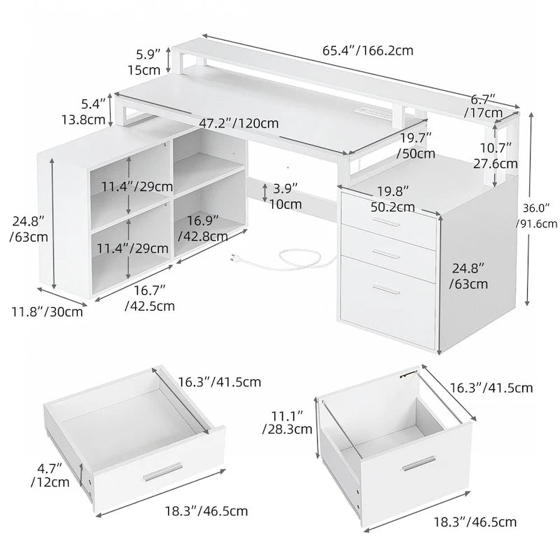 Moasis L Shaped Gaming Desk LED 65 Inch Computer Corner Desk with Monitor Stand and Storage Cabinet