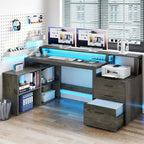 Moasis L Shaped Gaming Desk LED 65 Inch Computer Corner Desk with Monitor Stand and Storage Cabinet
