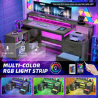 Moasis L Shaped Gaming Desk LED 65 Inch Computer Corner Desk with Monitor Stand and Storage Cabinet
