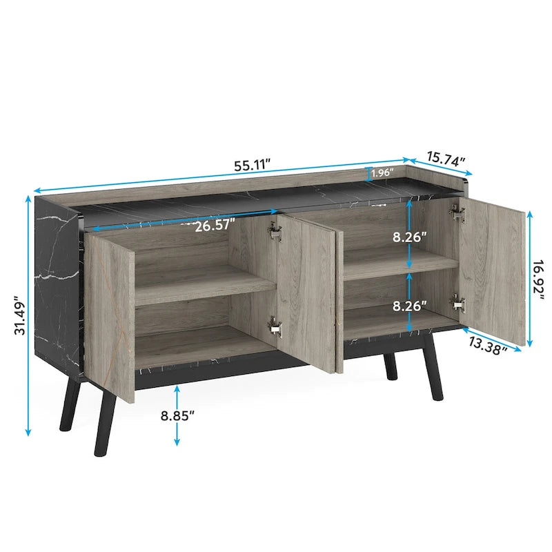 55 inch Buffet Cabinet Kitchen Sideboard Buffet Table Coffee Bar with Storage and Doors for Dining Room Living Room Entryway