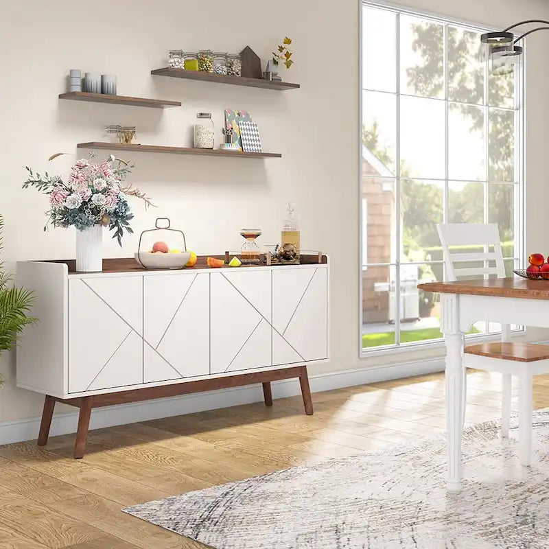 55 inch Buffet Cabinet Kitchen Sideboard Buffet Table Coffee Bar with Storage and Doors for Dining Room Living Room Entryway
