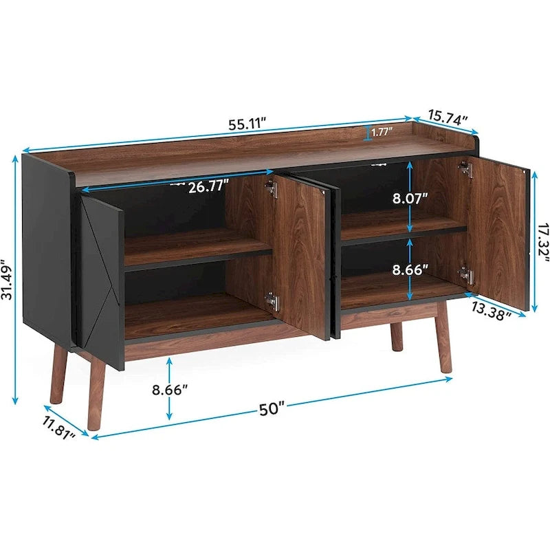 55 inch Buffet Cabinet Kitchen Sideboard Buffet Table Coffee Bar with Storage and Doors for Dining Room Living Room Entryway