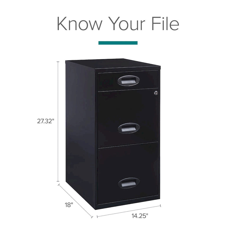 Space Solutions Classificatore Organizer in Metallo a 3 Cassetti Profondo 45,7 cm con Cassetto Portamatite, Nero