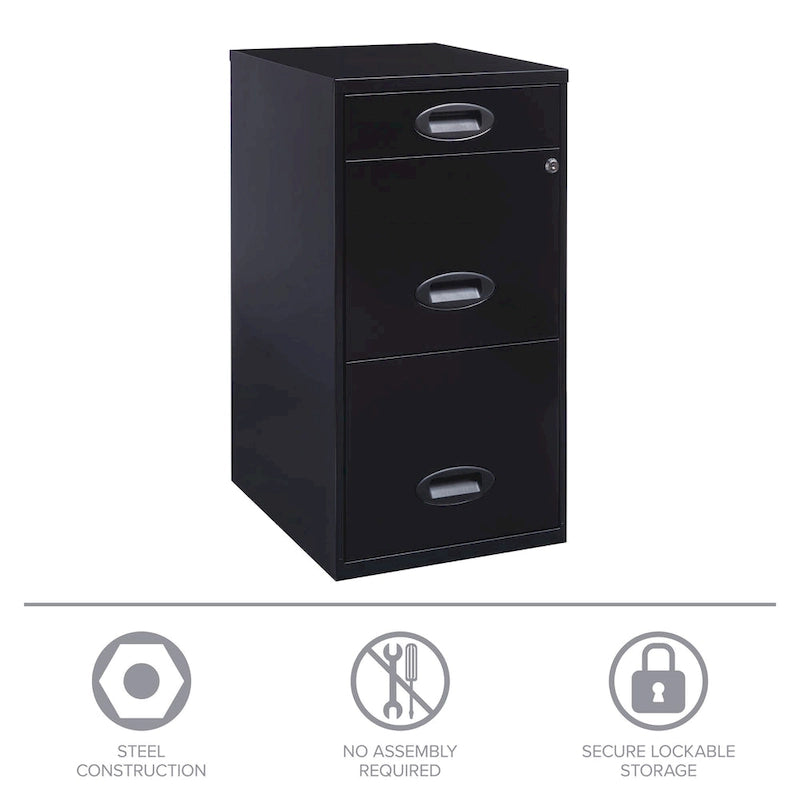 Space Solutions Classificatore Organizer in Metallo a 3 Cassetti Profondo 45,7 cm con Cassetto Portamatite, Nero
