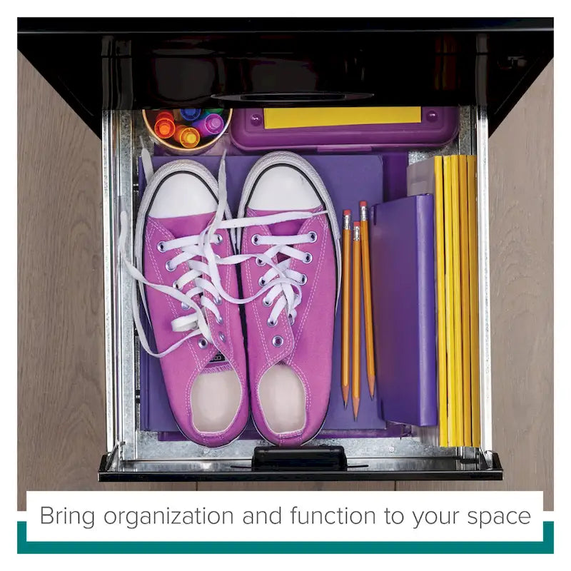 Space Solutions Classificatore Organizer in Metallo a 3 Cassetti Profondo 45,7 cm con Cassetto Portamatite, Nero