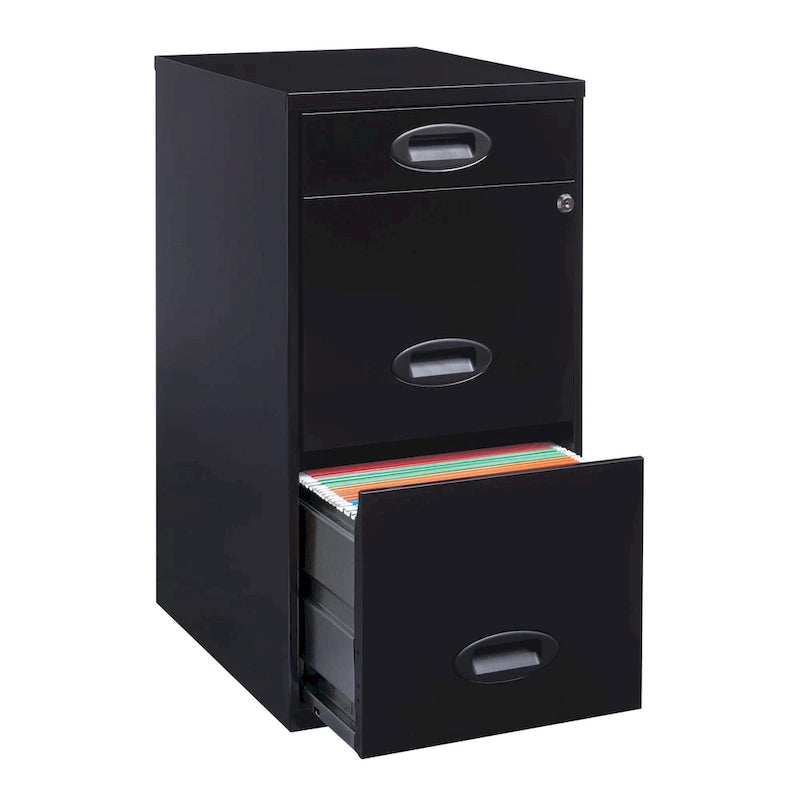 Space Solutions Classificatore Organizer in Metallo a 3 Cassetti Profondo 45,7 cm con Cassetto Portamatite, Nero