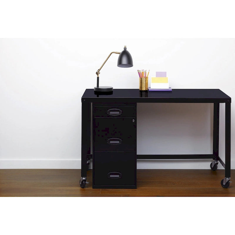 Space Solutions Classificatore Organizer in Metallo a 3 Cassetti Profondo 45,7 cm con Cassetto Portamatite, Nero
