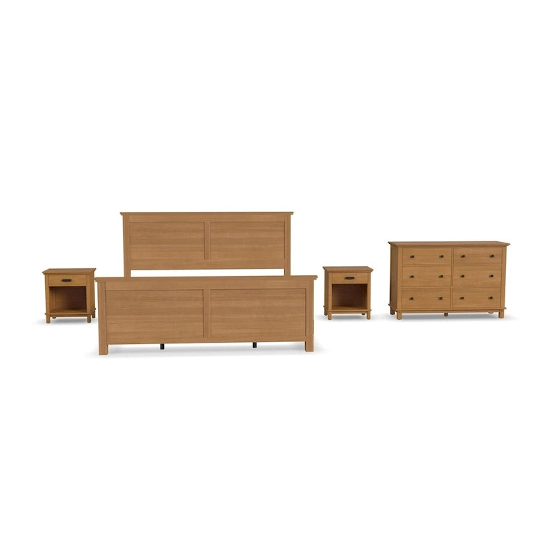 Oak Park Brown Wood King Bed, Two Nightstands and Dresser