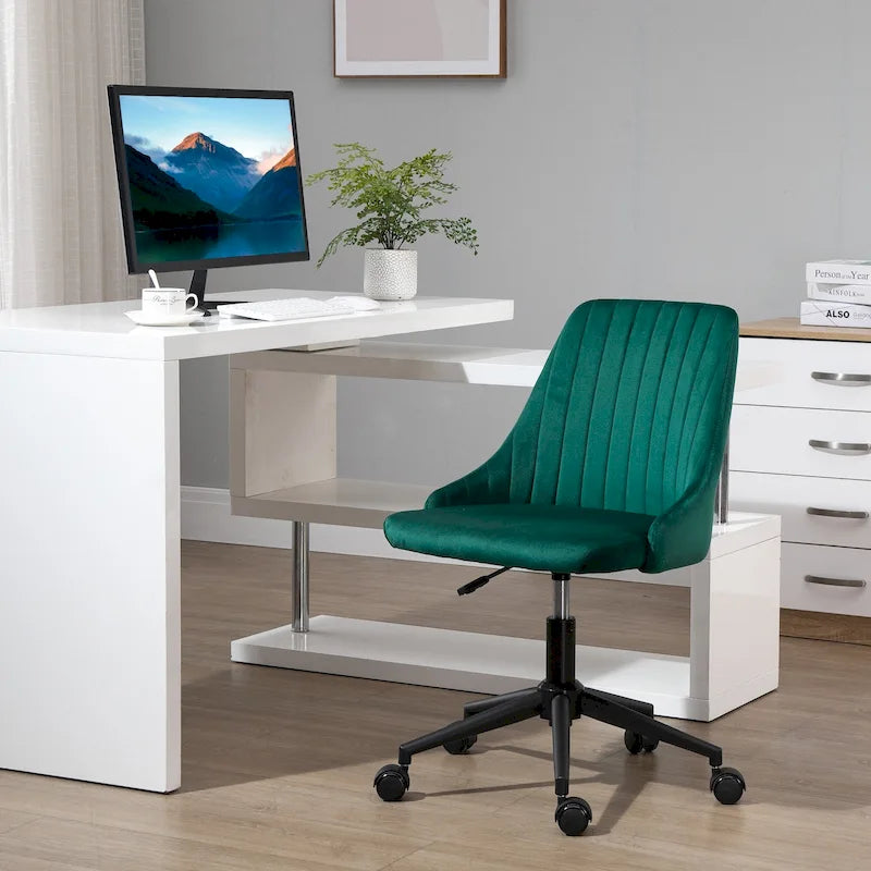 Vinsetto Mid-Back Office Chair, Velvet Fabric Swivel Scallop Shape Computer Desk Chair for Home Office or Bedroom