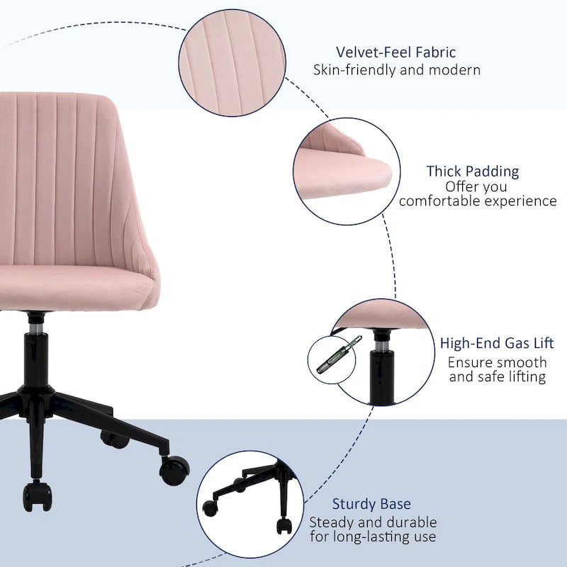 Vinsetto Mid-Back Office Chair, Velvet Fabric Swivel Scallop Shape Computer Desk Chair for Home Office or Bedroom