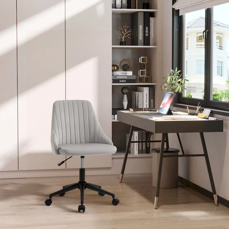Vinsetto Mid-Back Office Chair, Velvet Fabric Swivel Scallop Shape Computer Desk Chair for Home Office or Bedroom