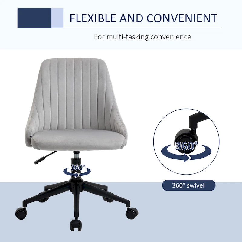 Vinsetto Mid-Back Office Chair, Velvet Fabric Swivel Scallop Shape Computer Desk Chair for Home Office or Bedroom