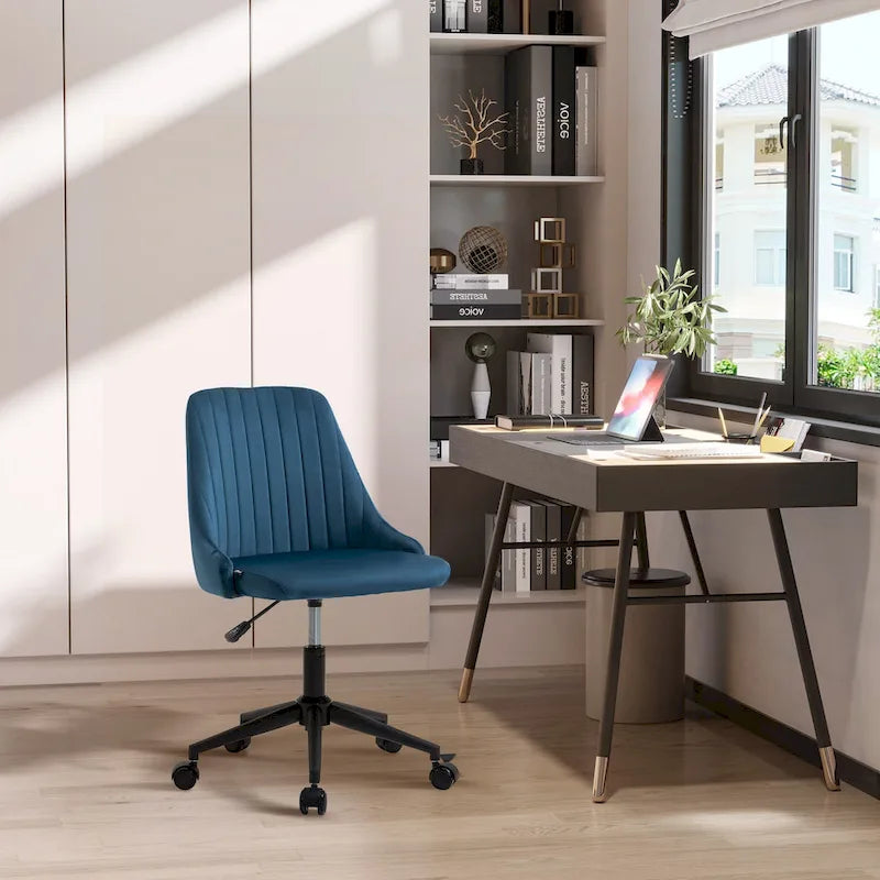 Vinsetto Mid-Back Office Chair, Velvet Fabric Swivel Scallop Shape Computer Desk Chair for Home Office or Bedroom
