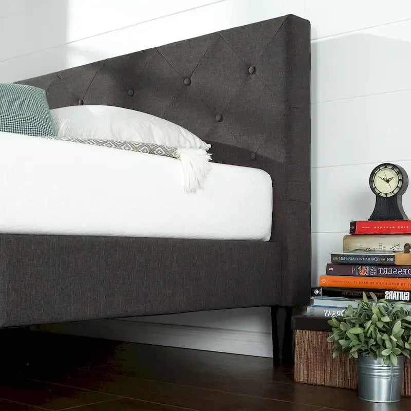 Priage by ZINUS Dark Grey Upholstered Diamond Stitched Platform Bed
