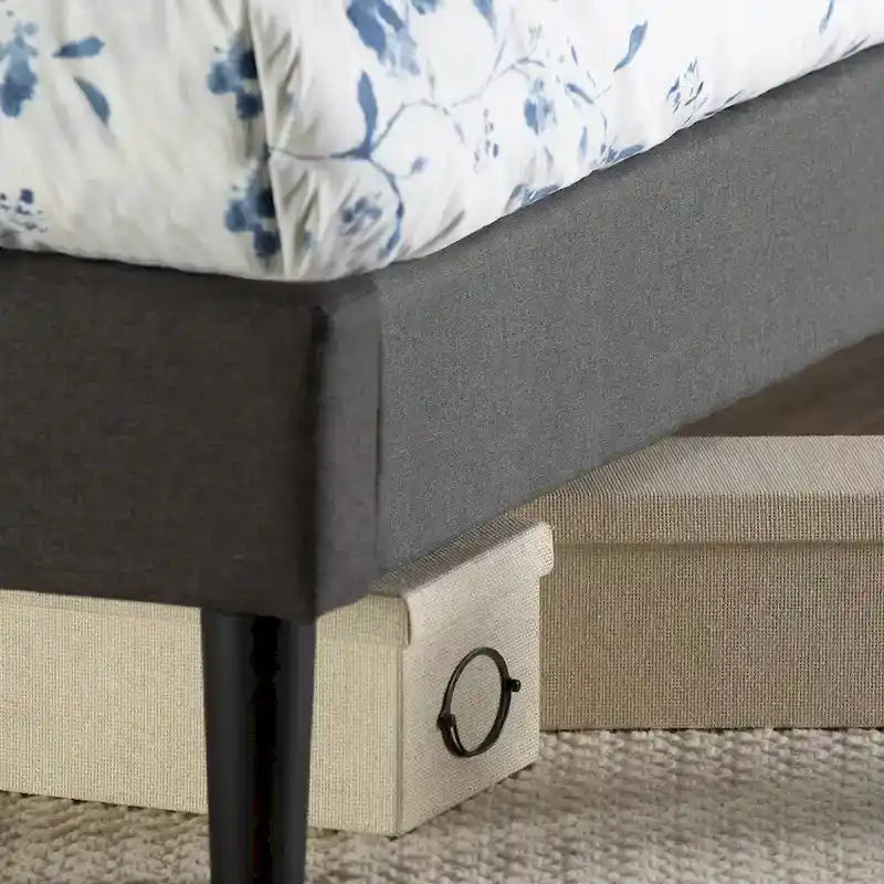 Priage by ZINUS Dark Grey Upholstered Diamond Stitched Platform Bed