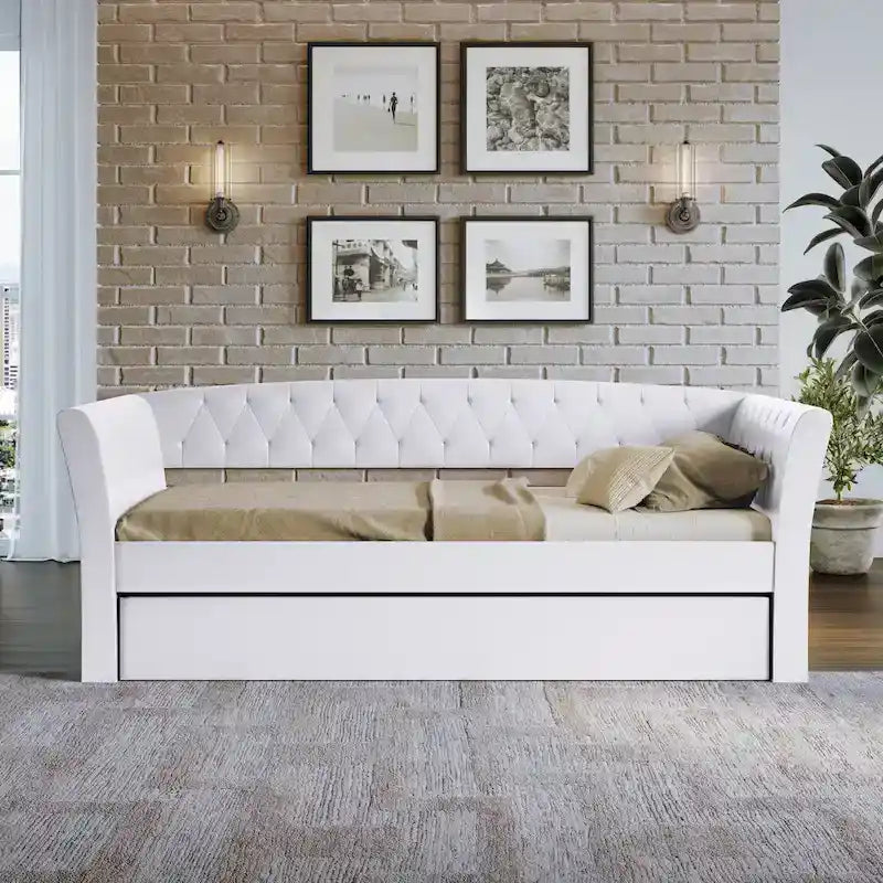 Lettino imbottito in ecopelle St. Ives con letto estraibile