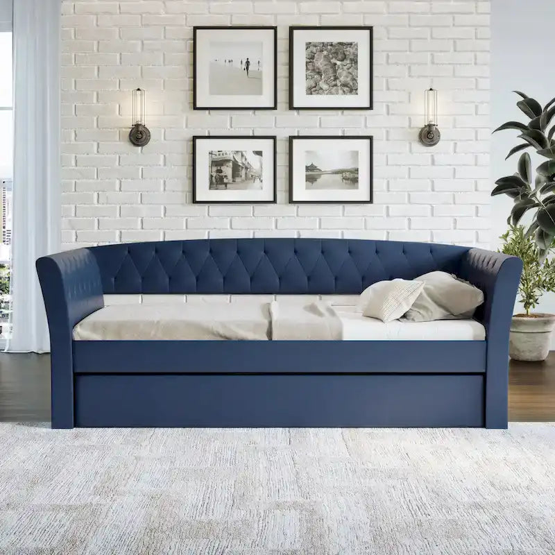 Lettino imbottito in ecopelle St. Ives con letto estraibile