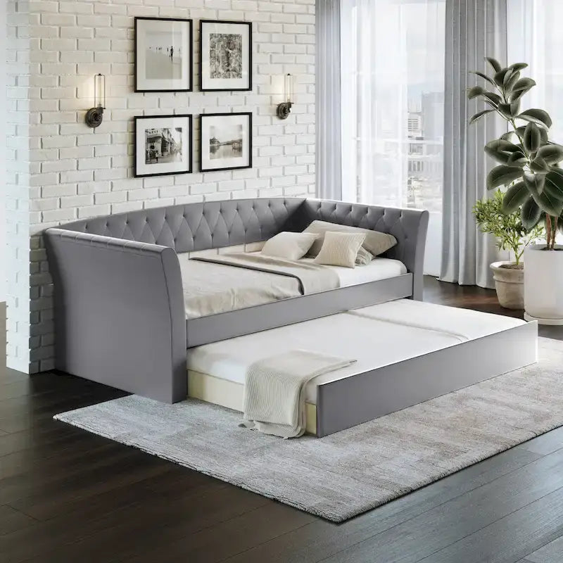 Lettino imbottito in ecopelle St. Ives con letto estraibile