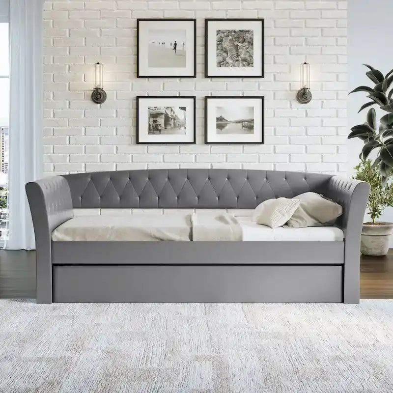 Lettino imbottito in ecopelle St. Ives con letto estraibile