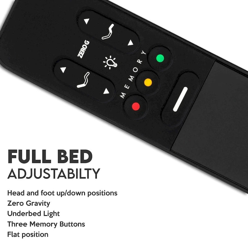 Onetan, Base Letto Regolabile con testiera, Telecomando wireless, Zero Gravity, Illuminazione sottotelaio, Grigio