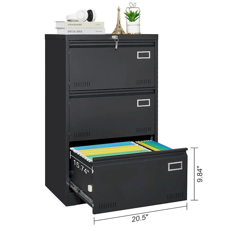 Metal Lateral 3 Drawer File Cabinet with Lock