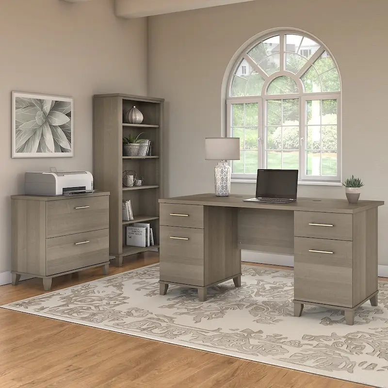 Scrivania da Ufficio Somerset 60W con Armadietto e Libreria a 5 Ripiani