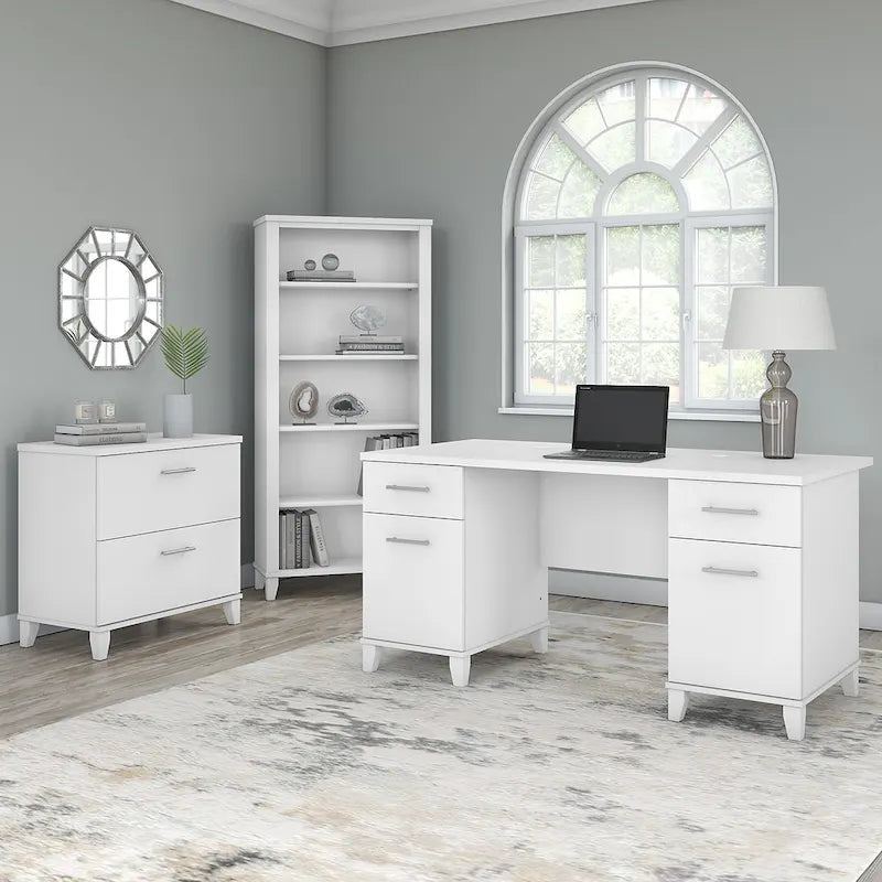 Scrivania da Ufficio Somerset 60W con Armadietto e Libreria a 5 Ripiani