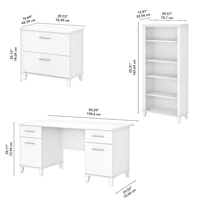 Scrivania da Ufficio Somerset 60W con Armadietto e Libreria a 5 Ripiani