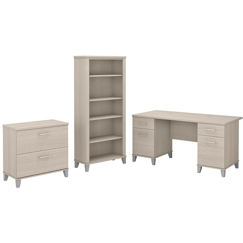Scrivania da Ufficio Somerset 60W con Armadietto e Libreria a 5 Ripiani