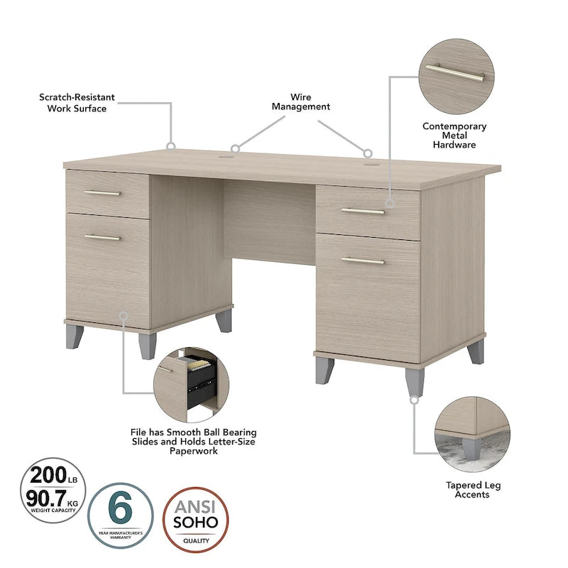 Scrivania da Ufficio Somerset 60W con Armadietto e Libreria a 5 Ripiani