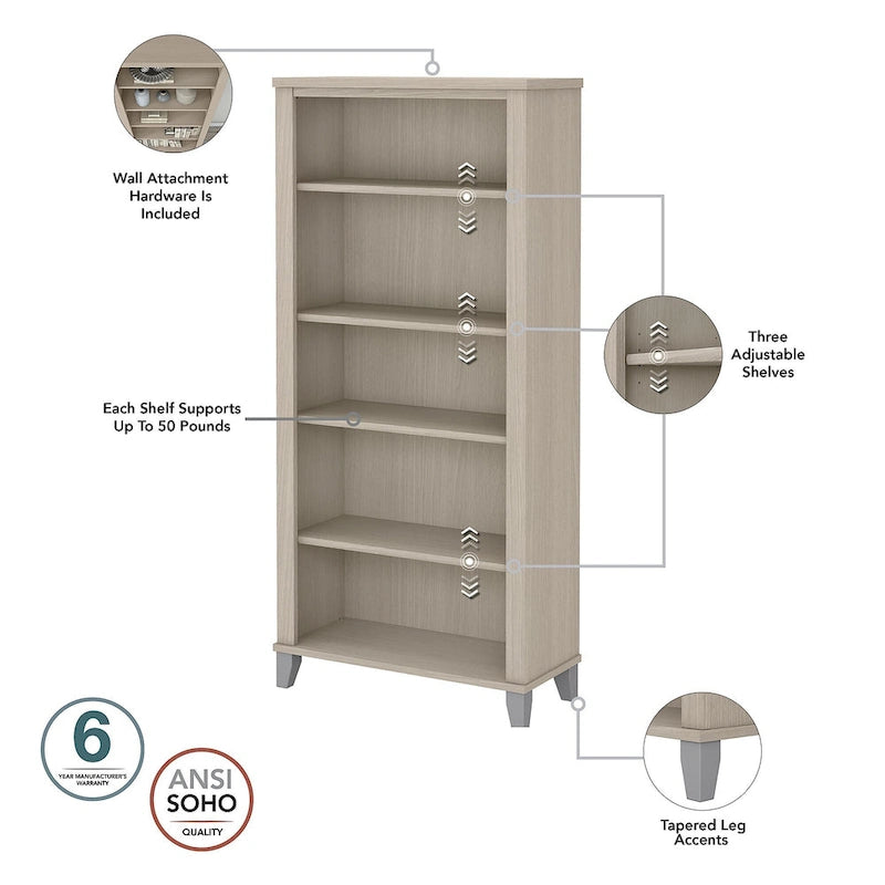 Scrivania da Ufficio Somerset 60W con Armadietto e Libreria a 5 Ripiani